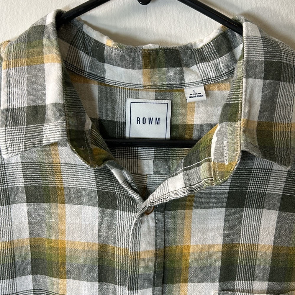 ROWM Men's Plaid Short sleeve Shirt in Green and Yellow Size Large - Picture 4 of 8